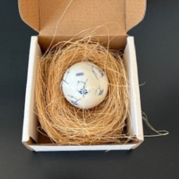 Royal Copenhagen Porcelain Blue Fluted Egg Ornament in Nest - 2.5 Inches - Picture 4 of 4